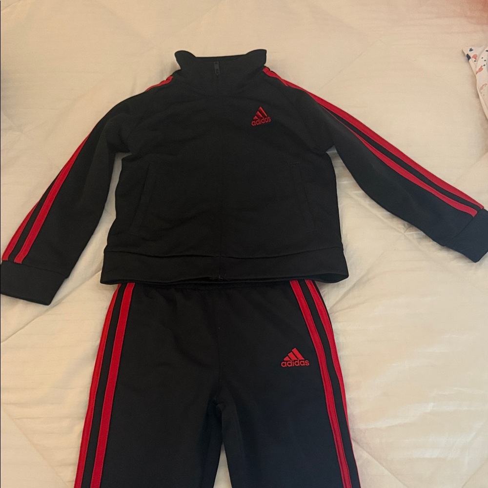 Adidas Black Tracksuit with Red Stripes
